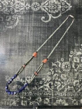 Vintage 1970’s Handcrafted Blue and Orange Beaded Women's Necklace